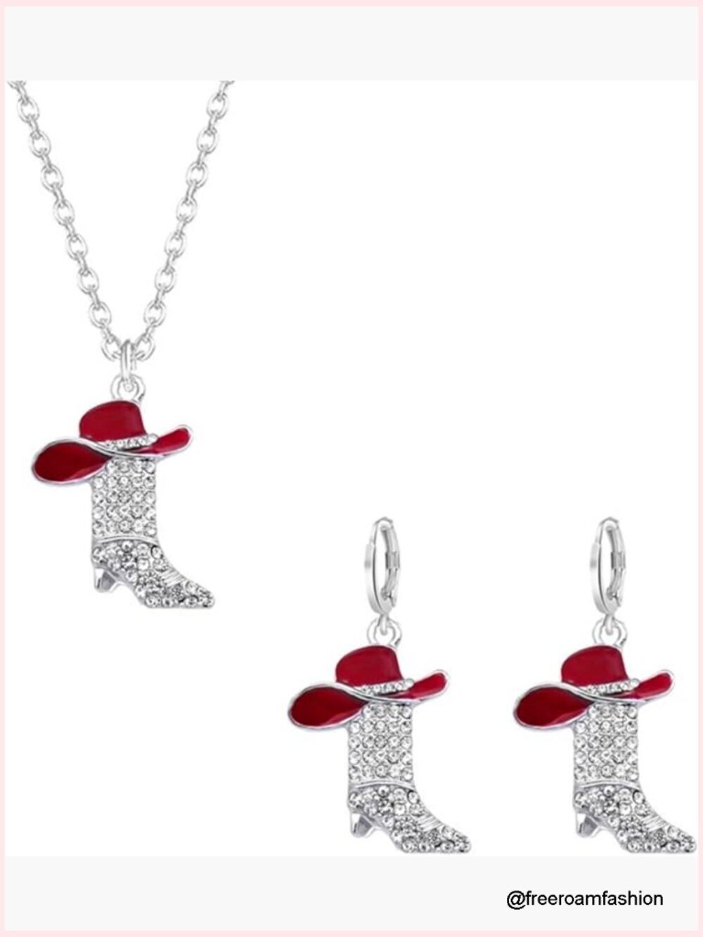 Sparkly Rhinestone Cowgirl Boot Pendant Earring and Necklace